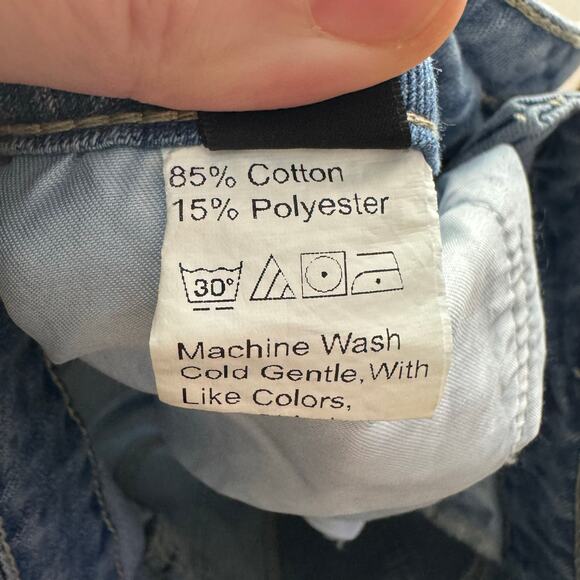 Women Jeans Size M Denim Patch Wide Leg Baggy Raw Hem Oversized Grunge Boho Pant - Picture 6 of 8